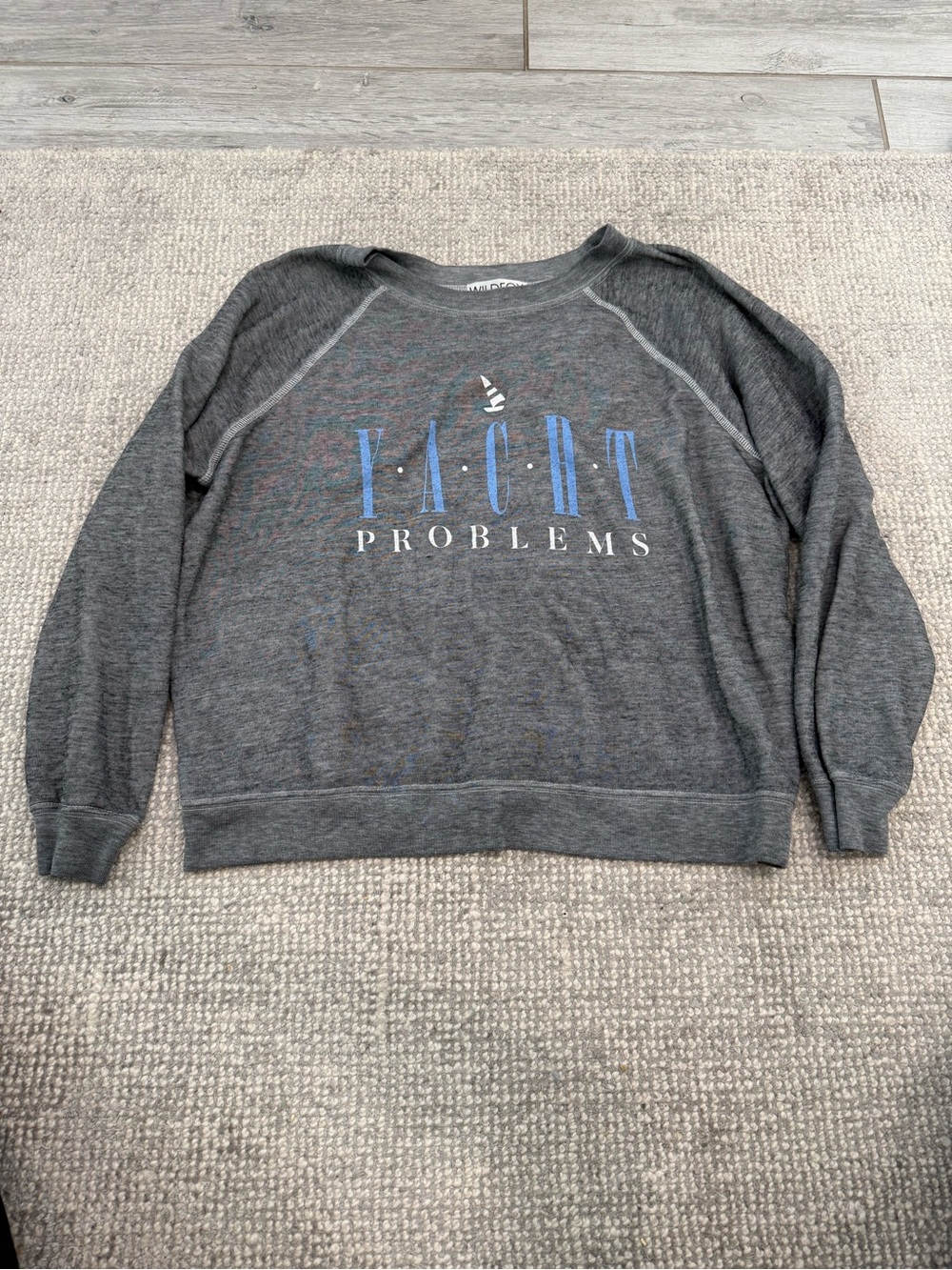 Wildfox Gray Crewneck Sweater with Blue Yacht Graphic